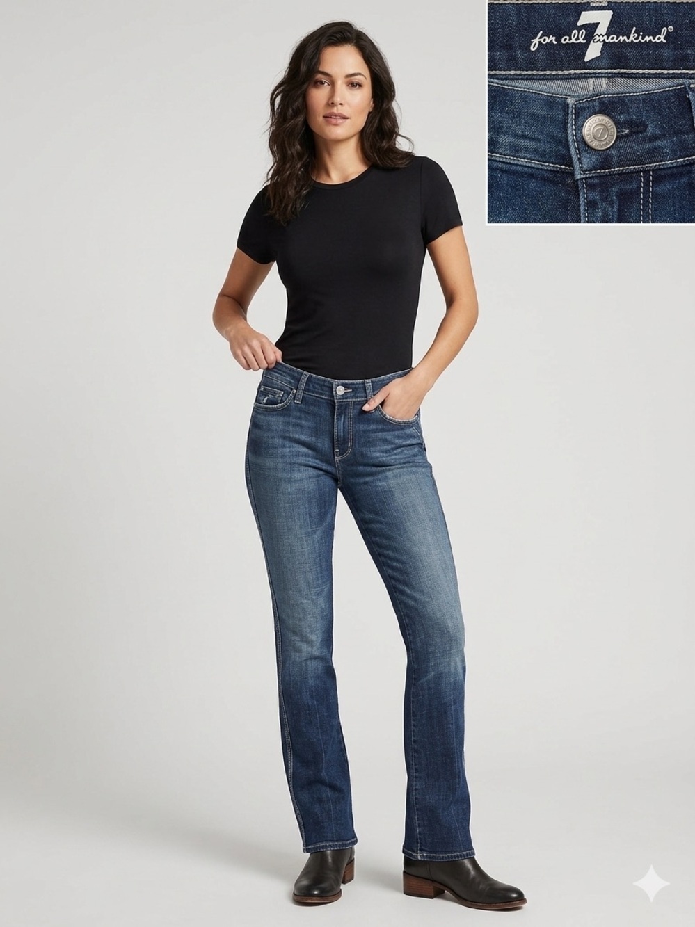 7 For All Mankind Colette Bootcut Jeans Low Rise Washed Blue Size 30